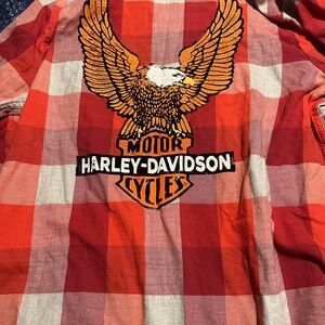 Harley-Davidson Red and White Checkered Shirt with Eagle Emblem